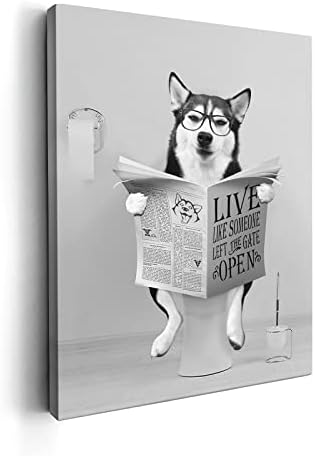 Kasluolo Black and White Husky Dog Bathroom Decor Wall Art Funny ...