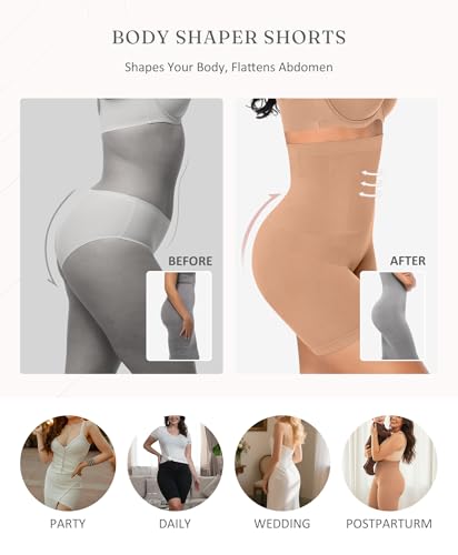 Image of FeelinGirl Tummy Control Shapewear Shorts Body Shaper for Women High-Waisted Thigh Slimming