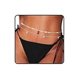 ELABEST Layered Belly Chain Rhinestone Waist Chain Adjustable Waist Jewelry for Women (B(Silver), 31.5+7.8inch)