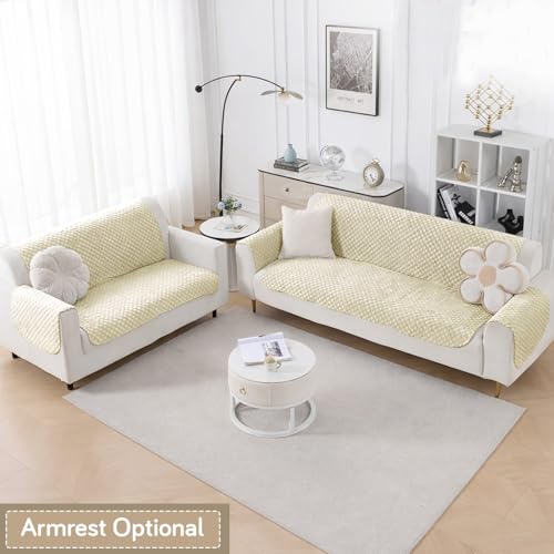 Image of HOKIPO Quilted Sofa Cover 3 Seater and 2 Seater Set - 5 Seater Sofa Cover (3+2) for Seat & Back | 'Quilt Classic' Beige (IN-927 * 2+926 * 2-Beige)