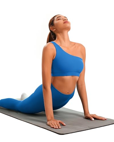 Image of One Shoulder Sports Bras for Women Low Impact Asymmetrical Workout Tops Padded Yoga Right Shoulder Strap Bra
