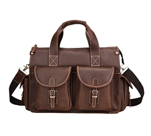 Sacoche ordinateur portable marron, mallette cuir véritable rétro pour homme et femme