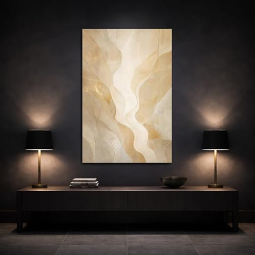 Art mural vagues abstraites dorées grand format vertical