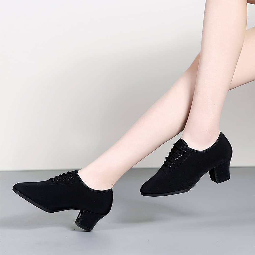 Inlefen De las Mujeres latín Zapatos de Baile Salsa-Tango con Cordones Cuero Baile tacón Grueso Zapatos de Baile
