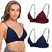 SHEKINI Damen-BHS Bralette Damen BH ohne Bügel V-Ausschnitt Bra Nahtloser BH Nicht Abnehmbarer Schulterriemen Soft Bra Gepolsterter Hakenlos T-Shirt BH 2er Pack