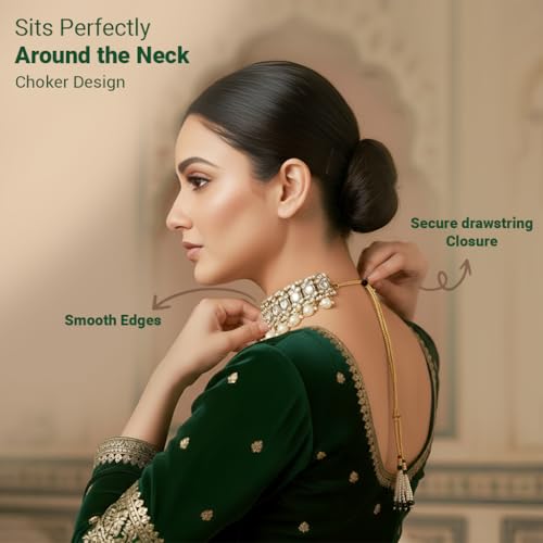 Image of I Jewels Gold Plated Traditional Kundan Pearl Drop Choker Necklace Jewellery With Earrings & Maang Tikka Set For Women /Girls