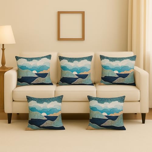 Image of Decorative 20x20 Jute Cushion Covers - Set of 2 Printed Throw Pillow Covers for Sofa, Couch & Home Styling (Blue Moon)