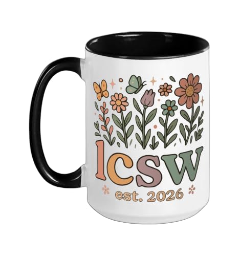 LCSW Est 2026 Licensed Clinical Social Worker Ceramic Mug, Black/White, 15oz