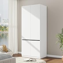 Bedroom Armoire Wardrobe Closet with 2 Doors 75" White Wardrobe Cabinet for Clothes, Wooden Closet with Hanging Rod, Modern Armoire with Shelves 1