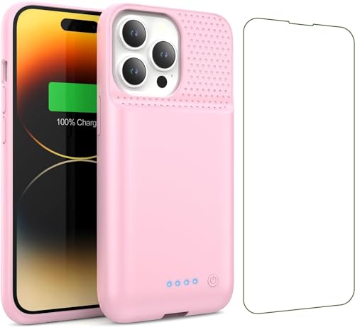 Pxwaxpy Battery Case for iPhone 13/13Pro/14,7500mah Ultra-Slim Protective Charging Case, Portable Rechargeable Expandable Battery Charger Cover Compatible with iPhone 13/13Pro/14 (6.1 Inch)-Pink