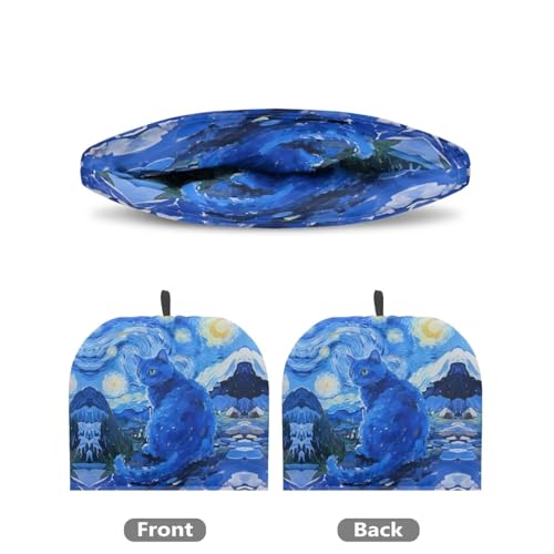 Image of Tea Cozy Starry Night Blue Cat Print Creative Insulated Tea Cosy Extra Thick Home Kitchen Decoration Creative Gifts Dust Teapot Cover Kitchen Accessories for Travel