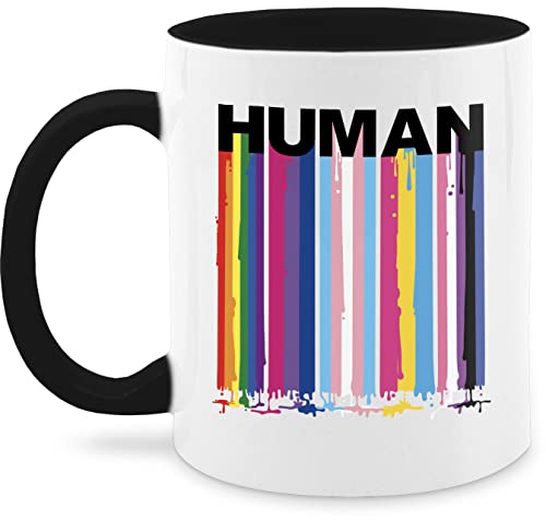 Tasse Tassen 325ml - Pride LGBTQ Flagge - HUMAN Blockschrift Regenbogen Farben Tropfen - 325 ml - Schwarz - gay lgbt flag kaffeetasse csd queer teetasse lesbian rainbow mug lqbtq regenbogenfarben