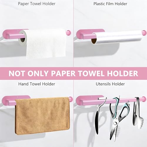 Image of Pink Paper Towel Holder - Self Adhesive Paper Towels Roll Holders Under Cabinet, SUS304 Stainless Steel Wall Mount Towel Holder for Kitchen, Pantry, Sink, Bathroom