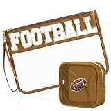 Picture of BuyCard 2 Pcs Football Gifts Makeup Bag with Chenille Letter Patch, Clear Cosmetic Pouch PVC Organizer Purse, Waterproof Travel Bag, Portable Toiletry Storage Bag for Her Girls Friends Women