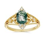[Richight] 繊細 天然石 モスアゲート 六角形 純銀 リング Silver 925 ゴールド レディース エレガント Moss agate 緑色系 宝石 指輪 12号 内円周約52mm