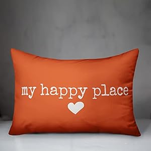 My Happy Place Orange IndoorOutdoor Pillow Decorative Pillows for Living Room Couch Bed Sofa Patio Fluffy Soft Cushion Water Resistant Orange 14×20