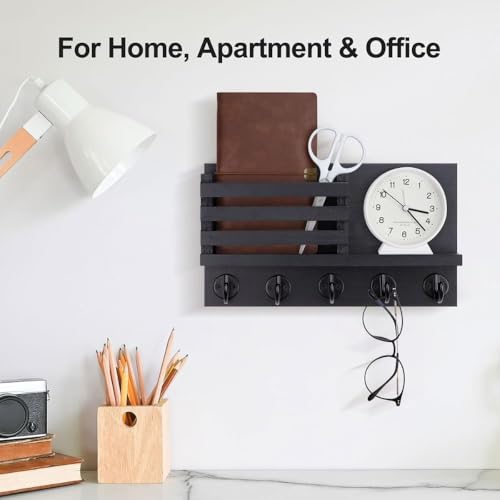 Image of PEDEX - Wall Mounted Wooden Key Holder with Shelf | Multipurpose Entryway Organizer for Keys, Sunglasses, Mail, Plants Great for use in entryways, hallways, Kitchens, or Offices