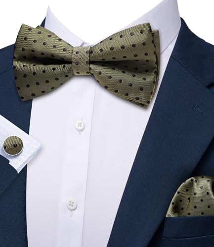 Image of YOHOWA Mens Bow Tie Set Paisley Pre-tied Bowties Adjustable with Handkerchief Cufflinks Gold Ring Set Wedding Prom Party