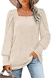 WIHOLL Womens Sweaters Pullover Long Sleeve Shirts Plus Size Tops for Teachers Fall Clothes 2025 Cream 3X