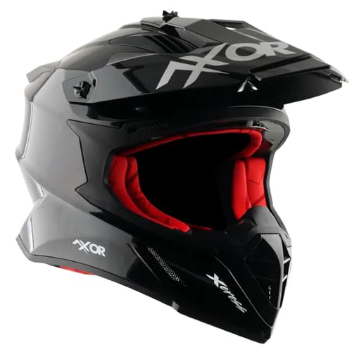Casco de Motocross AXOR X Cross Designed Solid Negro para Off Road Cross y Enduro, Homologado ECE 22.06 (M)