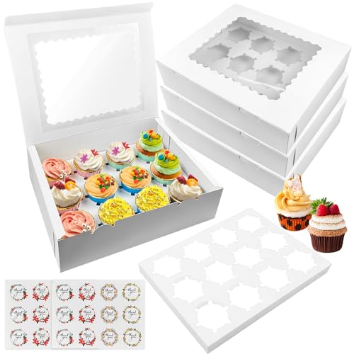 10 Pièces Boite Cupcakes, Boite Cupcakes 12 Trous, Boite a Cupcake avec Fenêtre Transparente et Autocollants, Boite Cupcake, Boite a Gateau Carton Convient pour Muffins Gâteaux Bonbons Beignets