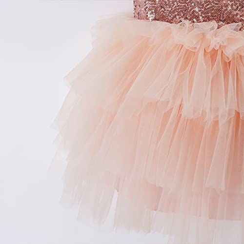 Lhxiuimj Flower Baby Girl Sequins Dress Layered Tulle Tutu Dresses For Toddler Girls Wedding Birthday Formal Party Cake Smash Baptism Christening Gown Size 120（Pink） #TOP5
