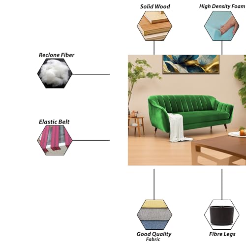 Image of Casaliving Anyse 3 Seater Sofa Set for Living Room (Green Fabric) Premium Fabric Sofa