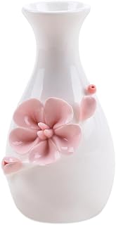 SaiDian 1Pcs Charming Ceramic Handmade Flower Vase Mini Long-Necked Vase Plum Blossom Sculpture Bottle Creative Fresh Floral Vase for Centerpieces Living Room Dining Table Office Desk Décor