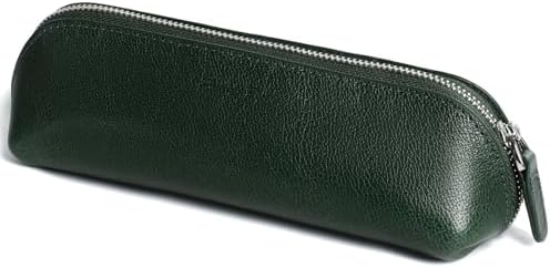 Pomelo Best Federmäppchen aus Leder Federtasche mit Geschenkbox, Stifteetui Rindsleder mit robustem Metallreißverschluss Vintage Stiftetasche für Schule und Büro