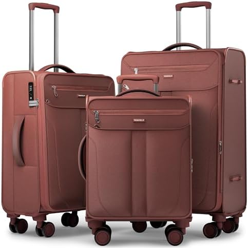 Travely Stoffkoffer Set - 3 teilig Reisekoffer mit Rollen - Koffer Set bestehend aus Handgepäck Koffer 55x40x20, Koffer mittelgroß und Koffer groß - Trolley Weichschale extrem leic