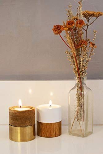 Alchemade Wood And Brass Tea Light Candle Holders (Set Of 2) - Unique Reversible Modern Midcentury Hygge Candle Holders For Weddings, Events, Parties And Home Decor #TOP3