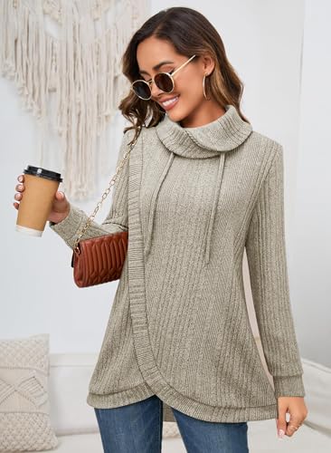 Image of Bulotus Tunic Sweaters for Women 2025 Turtleneck Sweater Pullover Lightweight Warm Tunic Tops for Leggings Loose Fit