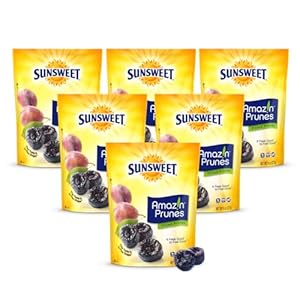 Sunsweet Amazin’ Pitted Prunes – Dried Prunes Pitted Unsweetened – Gluten Free, Vegan, Low Fat – Fiber & Minerals – 8 oz Pouches x 6 Pack