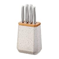 Furi Pro Stone Knife Block Set Sepia Terrazzo 5-Piece – Japanese Stainless-Steel Knife Set with Santoku 17cm (7in), Bread 20cm (8in), Utility 15cm (6in), Asian Utility 12cm (4.5in), Stone Knife Block