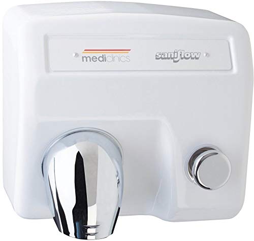 Saniflow E85-UL Push Button Hand Dryer, White Porcelain-Enameled Cast Iron Finish, 15/64