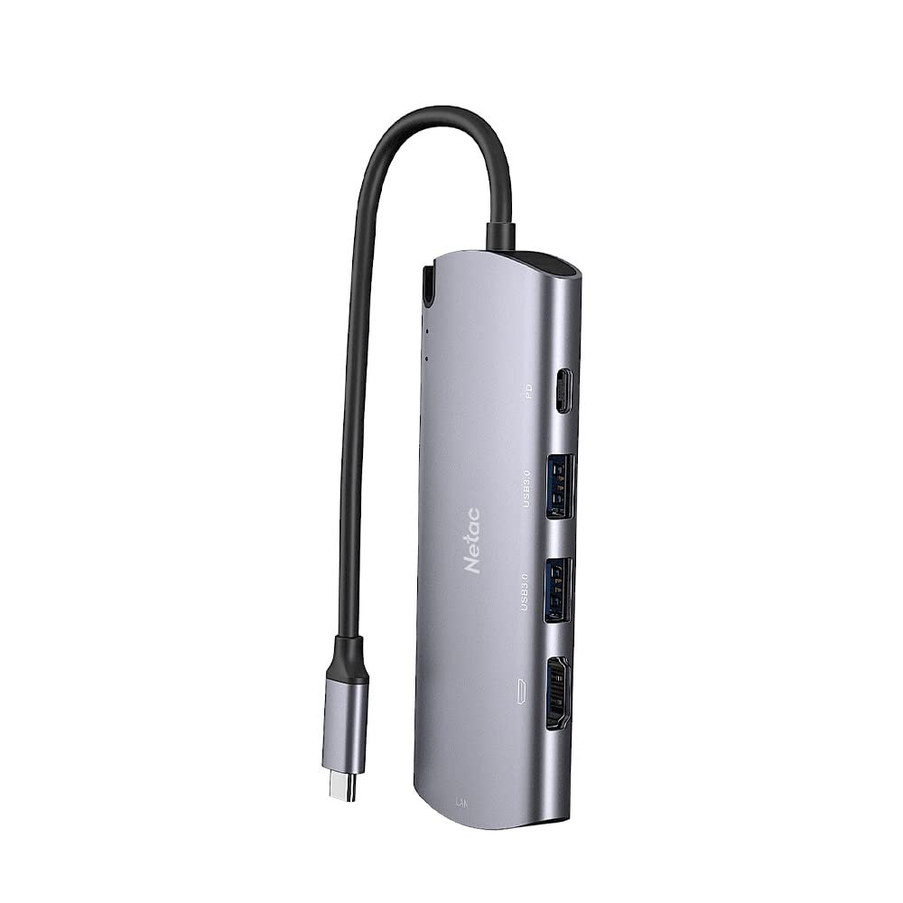Netac Aluminiowa obudowa do M.2 SATA 6 w 1 - wejście (1xUSB-C, 1xPD Recharge), wyjście (2xUSB3.0-A, 1xHDMI, 1xRJ45, 1xM.2 SATA)