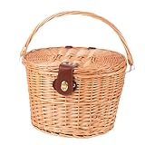 Cesta Tejida para Bicicleta - Cesta Tejida para Almacenamiento de Bicicletas, Cesta Frontal con Forro Cesta Beach Cruiser con Funda y Correas de Cuero, Cesta para Bicicletas para Compras y Picnics