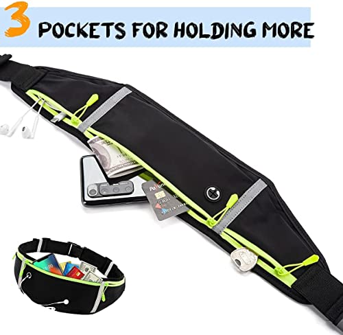 LocoJoy Best Comfortable More Soft Adjustable Running Belt with Reflective Strip That Fit All Phone and All Waist Sizes for Running, Workouts, Outdoor Sports,Training Money Belt & More, Pure Black