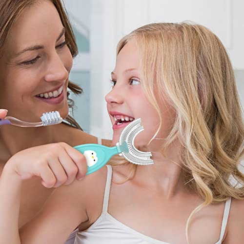 Toothbrush For Kids U-Shaped Silicone Tooth Brush Head For Ages 2-12 Toddler 360° Covers Whole Thorough Cleansing For Children’s Teeth Care, Blue-1Pc #TOP1
