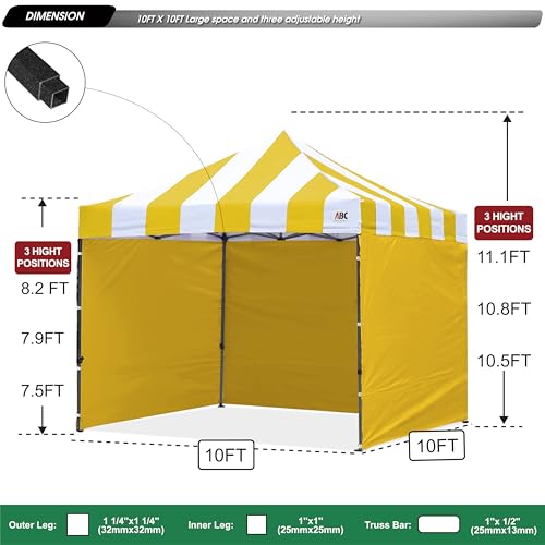 Image of ABCCANOPY Heavy Duty Easy Pop up Canopy Tent with Sidewalls 10x10,Strip Yellow