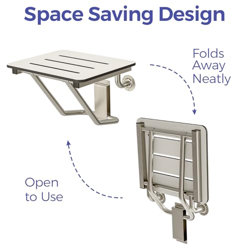 Stardrix 18" x 16" ADA Compliant Phenolic White Folding Shower Seat Bench, Wall Mount Foldable Bathroom Shower Chair with Stainless Steel Support, 400 lbs Capacity by stardrix - Image 5