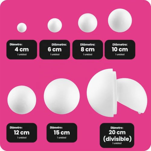 Miniatura 2 de Netuno Juego De 7 Bolas De Poliestireno De 4 Cm, 6 Cm, 8 Cm, 10 Cm, 12 Cm, 15 Cm, 20 Cm, Color Blanco, Bolas De Poliestireno, Redondas, Para Manualidades, Hobby, Arte, Escuela, Decoración Navideña