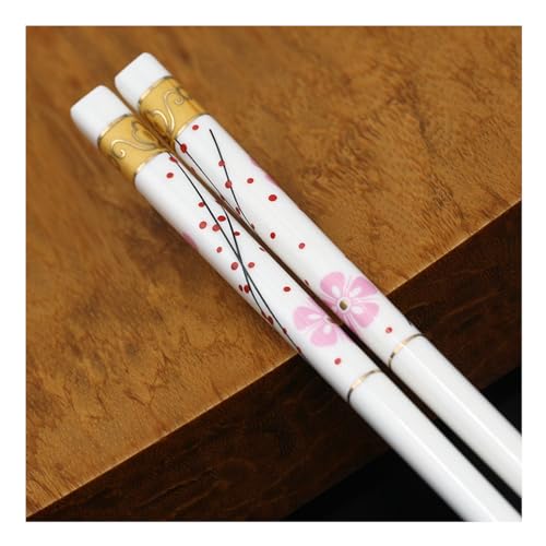 Baguettes en Porcelaine Motif Floral, 1 Paire de Baguettes réutilisables, Coffre céramique de Porcelaine Tendre de Haute qualité, Baguettes Chinoises japonaises, lavables au Lave-Vaisselle R