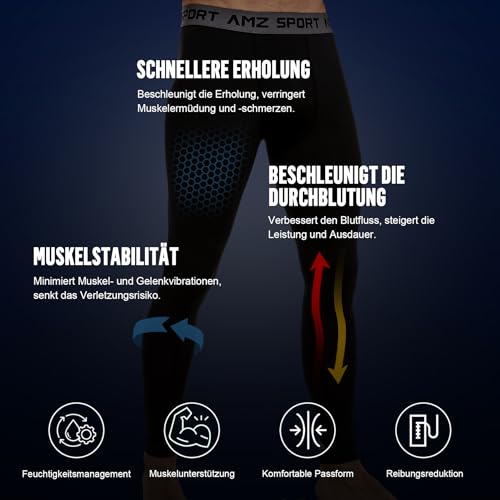 AMZSPORT 2er Pack Herren Kompressionshose, Lange Atmungsaktive Laufhose, Sport Leggings Tights für Training, Fitness, Radfahren, Basketball und Gym Klassisches schwarz L