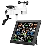 Wireless Weather Station with Outdoor Sensor,Meteorological Forecast Clock,with Solar Powered Outdoor Sensor,Weather Forecast, Wind Gauge, Color Display,for Home Garden Farm