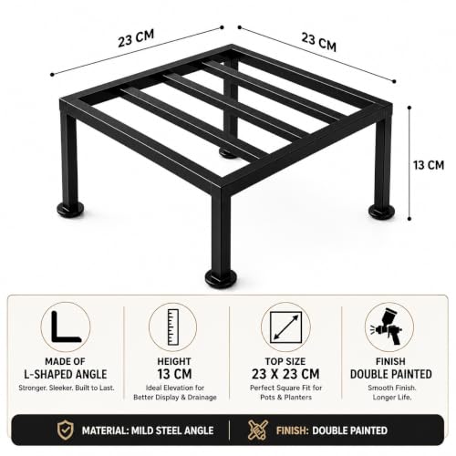 Image of Best Plant Stands for Indoors, Outdoors (Pack of 4) | Black Rust Proof | Up to 200kg Capacity | Heavy Duty Mild Steel Stand | Stylish elevated Design for modern Living Rooms and Balcony | Premium Flower Pot Stand for All Shaped Heavy Gamla, Flower Pots |