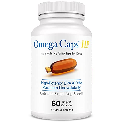 Omega Caps HP Snip Tips for Cats and Small Dogs High Potency EPA and DHA Maximum Bioavailability Fish Oil Supplement Vet Formulated Made in USA Skin Coat Joint and Heart Health 60 Capsules