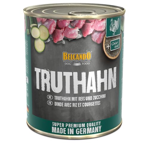 BELCANDO Super Premium Dose [6x800g Truthahn mit Reis & Zucchini] | Nassfutter für Hunde | Feuchtfutter Dose | Alleinfutter für Hunde Aller Rassen
