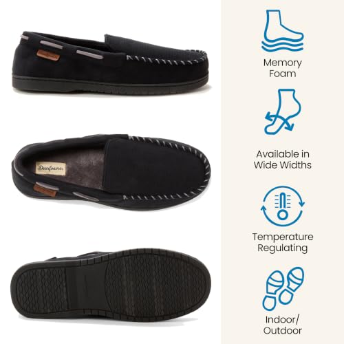 Image of Dearfoams Men's Keaton Moccasin House Shoes With Memory Foam, Indoor Slippers With Wide Widths