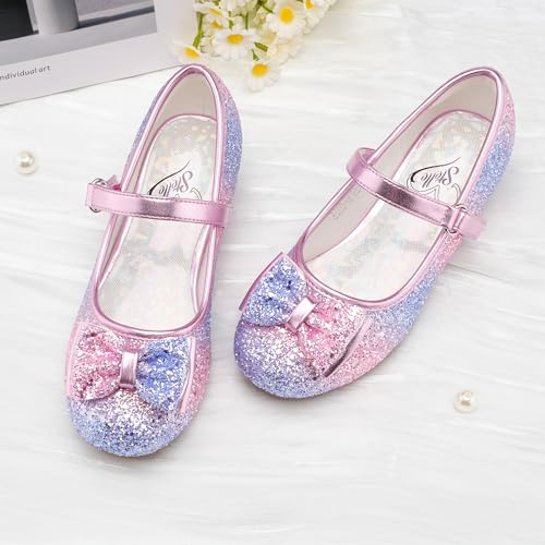 Stelle Girls Dress Shoes Glitter Princess Shoe Flower Mary Jane Low Heels Party Wedding Prom Footwear for Toddler Kids(RBB,11ML)